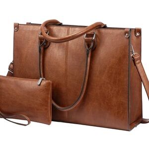Chic Tan Leather Tote Bag with Pouch